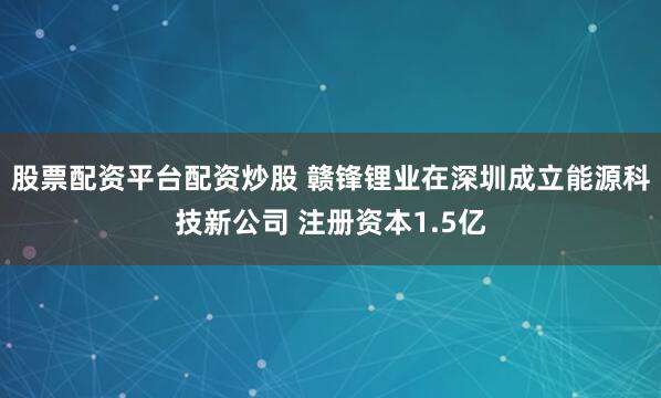 股票配资平台配资炒股 赣锋锂业在深圳成立能源科技新公司 注册资本1.5亿